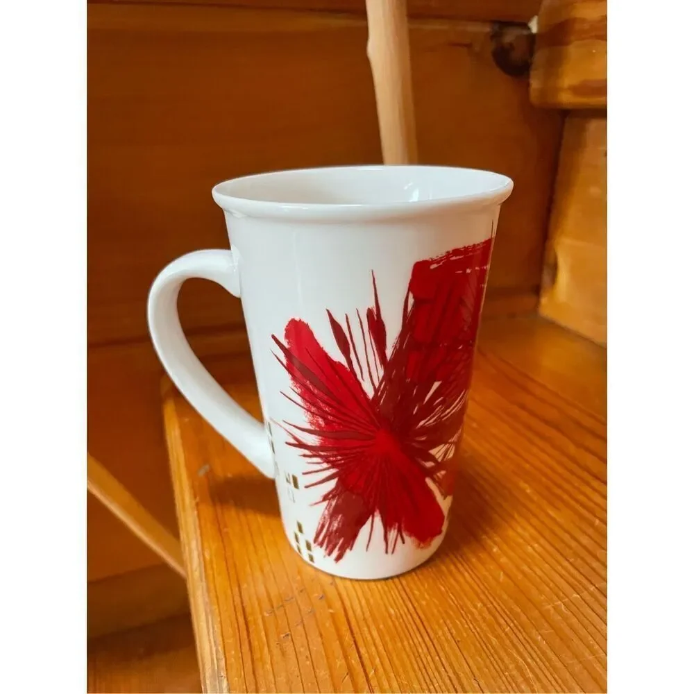 Starbucks Red/Gold Abstract Holiday Tall 12 fl oz Mug - Holiday 2014 Coffee Cup